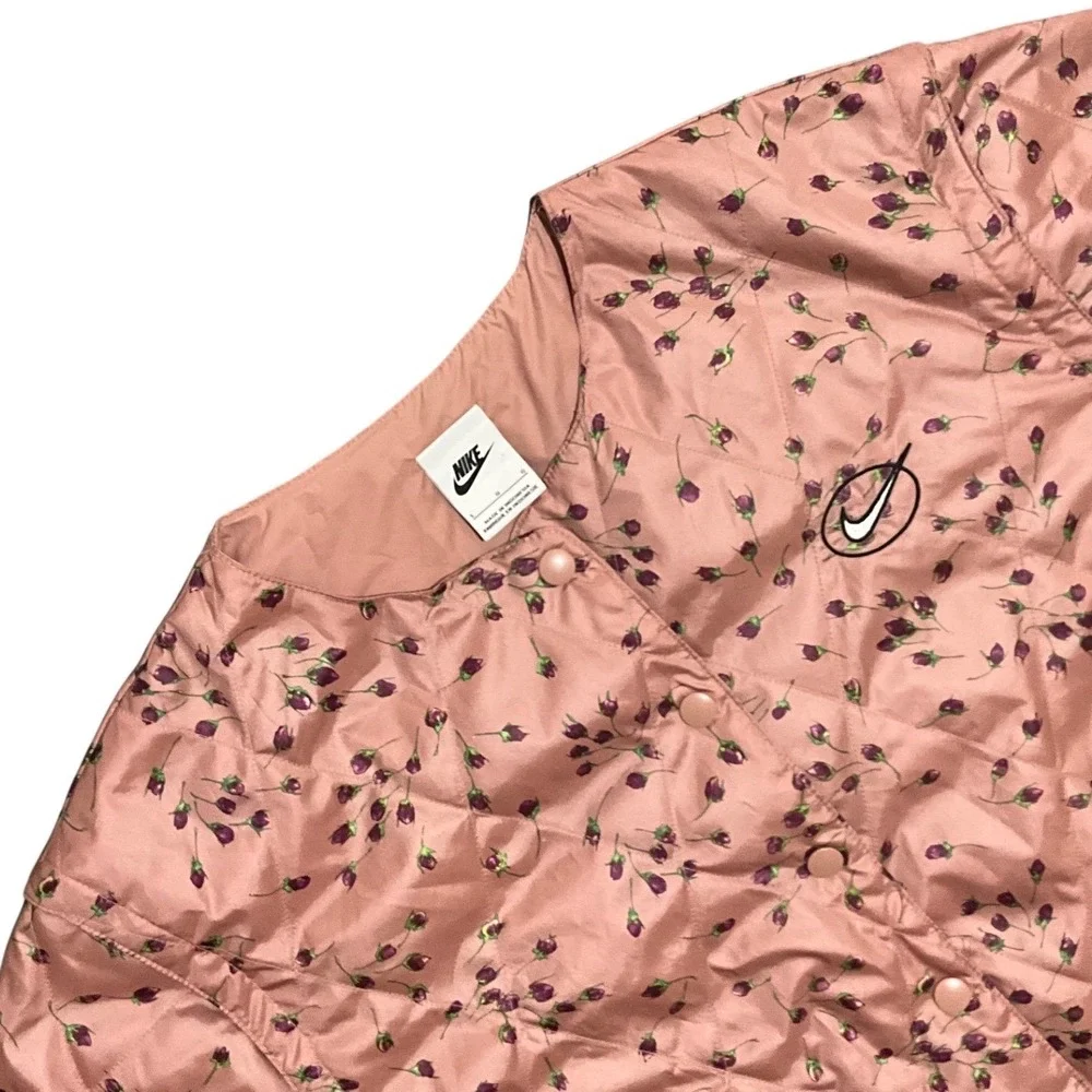 Nike Icon Clash‎ Cropped Floral Convertible Vest Jacket Quilted Snap Womens L